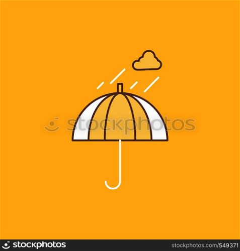 Umbrella, camping, rain, safety, weather Flat Line Filled Icon. Beautiful Logo button over yellow background for UI and UX, website or mobile application. Vector EPS10 Abstract Template background