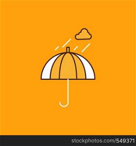 Umbrella, camping, rain, safety, weather Flat Line Filled Icon. Beautiful Logo button over yellow background for UI and UX, website or mobile application. Vector EPS10 Abstract Template background