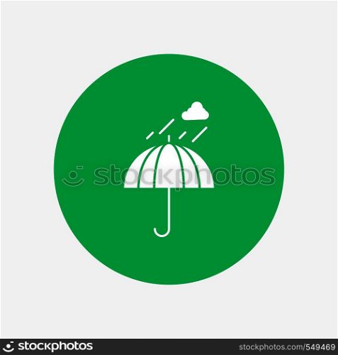Umbrella, camping, rain, safety, weather White Glyph Icon in Circle. Vector Button illustration. Vector EPS10 Abstract Template background