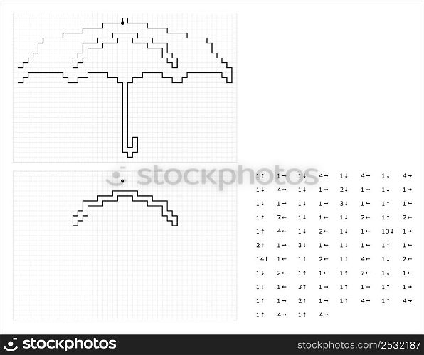 Umbrella Graphic Dictation Drawing Icon, Portable Parasol Folding Canopy, Rain, Sunlight, Heat Protector Vector Art Illustration, Drawing By Cells