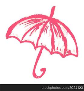 Umbrella. Icon in hand draw style. Drawing with wax crayons, colored chalk, children&rsquo;s creativity. Vector illustration. Sign, symbol, pin, sticker. Icon in hand draw style. Drawing with wax crayons, children&rsquo;s creativity