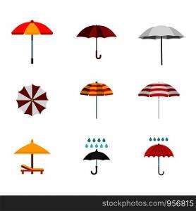Umbrella icon set. Flat set of umbrella vector icons for web design isolated on white background. Umbrella icon set, flat style
