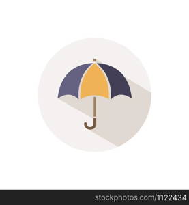 Umbrella. Icon with shadow on a beige circle. Fall flat vector illustration