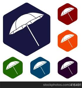 Umbrella icons set rhombus in different colors isolated on white background. Umbrella icons set