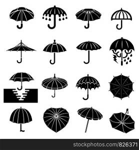 Umbrella icons set. Simple illustration of 16 umbrella vector icons for web. Umbrella icons set, simple style