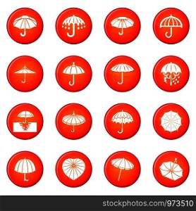 Umbrella icons set vector red circle isolated on white background . Umbrella icons set red vector