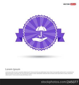 Umbrella in hand icon - Purple Ribbon banner