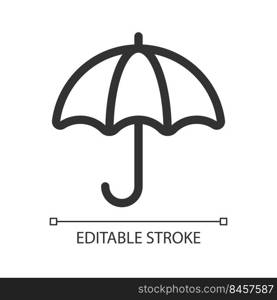 Umbrella pixel perfect linear ui icon. Investment protection. Weather accessory. GUI, UX design. Outline isolated user interface element for app and web. Editable stroke. Arial font used. Umbrella pixel perfect linear ui icon