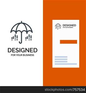 Umbrella, Rain, Weather, Spring Grey Logo Design and Business Card Template