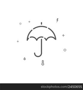 Umbrella, rainy weather, protection simple vector line icon, symbol, pictogram, sign isolated on white background. Editable stroke. Adjust line weight.. Umbrella, rainy weather simple vector line icon, symbol, pictogram, sign isolated on white background. Editable stroke