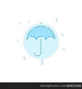 Umbrella, rainy weather protection vector icon. Flat illustration. Filled line style. Blue monochrome design.. Umbrella, rainy weather protection flat vector icon. Filled line style. Blue monochrome design.