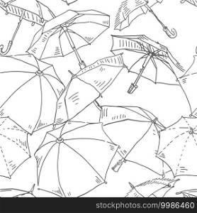 Umbrella Seamless vector doodles background. Rainy weather theme seamless pattern.