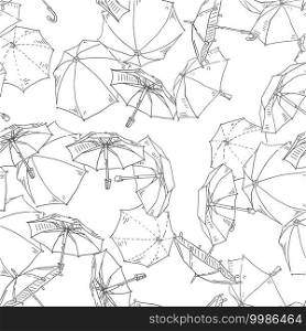 Umbrella Seamless vector doodles background. Rainy weather theme seamless pattern.