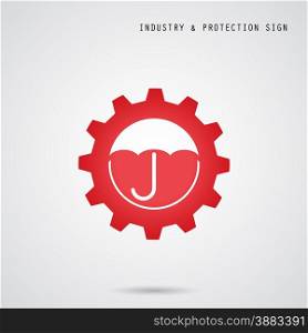 Umbrella sign and gear icon. Industry, protection and security concept. Vector illustration