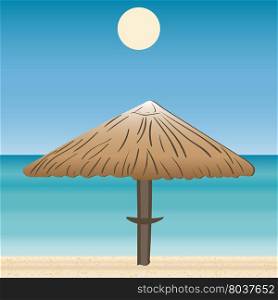 Umbrellas coast horizon landscape. Tourism journey on the sea. Cruise. Beach vacation. Vector illustration. Umbrellas coast horizon landscape.