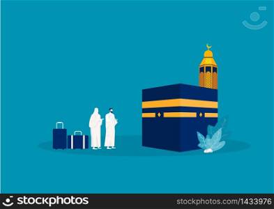 Umrah hajj pray saudi people prayers mabrour muslims travel makkah al haram modern flat vector