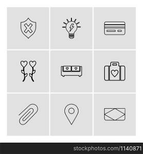 un protected , idea , credit card , hearts , couch , briefcase , paper pin , navigation ,icon, vector, design, flat, collection, style, creative, icons