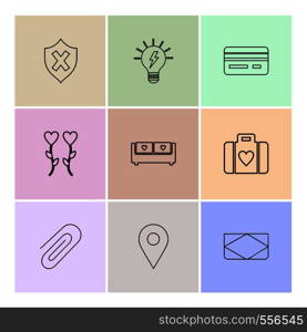 un protected , idea , credit card , hearts , couch , briefcase , paper pin , navigation ,icon, vector, design, flat, collection, style, creative, icons