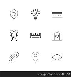 un protected , idea , credit card , hearts , couch , briefcase , paper pin , navigation ,icon, vector, design, flat, collection, style, creative, icons
