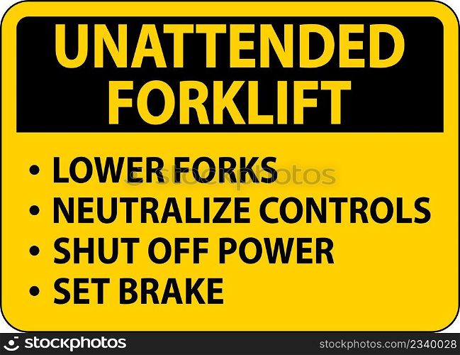 Unattended Forklift Rules Sign On White Background