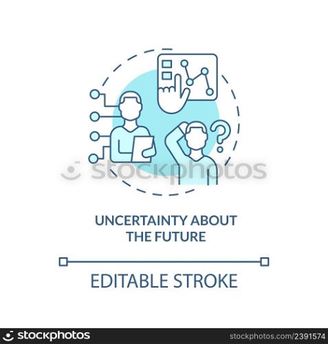 Uncertainty about future turquoise concept icon. Business issue abstract idea thin line illustration. Unprecedented risks. Isolated outline drawing. Editable stroke. Arial, Myriad Pro-Bold fonts used. Uncertainty about future turquoise concept icon