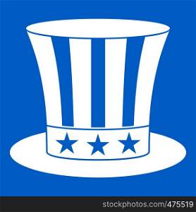 Uncle sam hat icon white isolated on blue background vector illustration. Uncle sam hat icon white