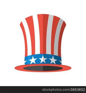 Uncle Sam hat on white background. Cylinder Uncle Sam USA. American hat. Hat for independence day. Uncle Sam hat isolated. National Patriotic hat in America&#xA;