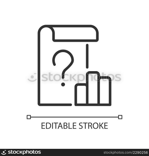 Unclear data linear icon. Business infographic issues. Document and information resource. Thin line illustration. Contour symbol. Vector outline drawing. Editable stroke. Arial font used. Unclear data linear icon