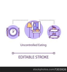Uncontrolled eating concept icon. Mindless eating, overeating idea thin line illustration. Late night snacks, junk food consumption. Vector isolated outline RGB color drawing. Editable stroke