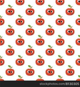 undefinedFruit baby cartoon seamless pattern. Apple character with cute face pattern. Food background for kids wear or toys