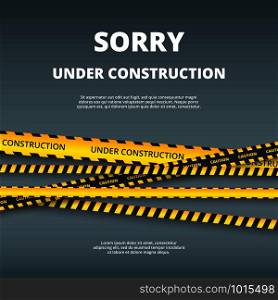 Under construction page. Web site design template with attention danger stripes security type vector ui template. Construction web site, warning website illustration. Under construction page. Web site design template with attention danger stripes security type vector ui template