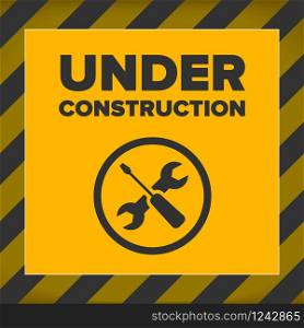 Under construction sign design for website, with abstract orange background. Under construction sign