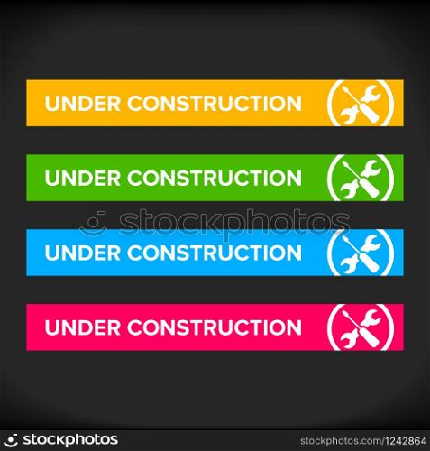 Under construction sign design. Multicolor set with repair icons. Under construction sign