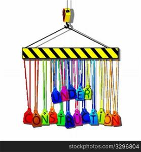 under construction tags hanging on a hook, abstract vector art illustration