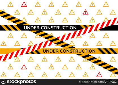 Under construction website page. Under construction tape warning. Vector illustration