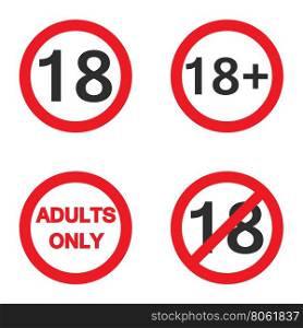 Under eighteen sign. Under 18, adults only warning sign on white background