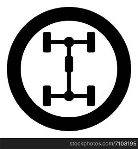 Undercarriage Chassis Carriage for car Vehicle frame icon in circle round black color vector illustration flat style simple image. Undercarriage Chassis Carriage for car Vehicle frame icon in circle round black color vector illustration flat style image