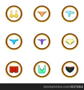 Underclothes icons set. Cartoon style set of 9 underclothes vector icons for web design. Underclothes icons set, cartoon style