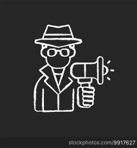 Undercover marketing chalk white icon on black background. Introducing company product to consumers in way that does not seem like advertising. Isolated vector chalkboard illustration. Undercover marketing chalk white icon on black background