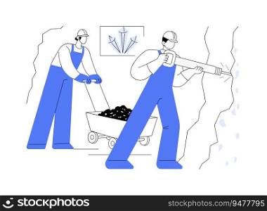 Underground gold mining abstract concept vector illustration. Group of professional miners discovering precious metals through tunnels, raw materials industry, gold production abstract metaphor.. Underground gold mining abstract concept vector illustration.