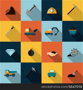 Underground mining mineral industry flat icons set isolated vector illustration
