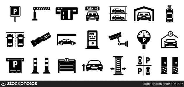 Underground parking icons set. Simple set of underground parking vector icons for web design on white background. Underground parking icons set, simple style