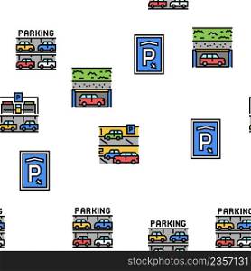 Underground Parking Vector Seamless Pattern Thin Line Illustration. Underground Parking Vector Seamless Pattern