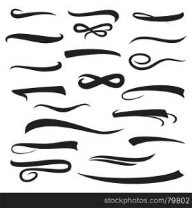 Underlines Lettering Lines Set Isolated On White Background. Vintage Elements For Your Design. Vector illustration Handwritten Mark.. Set of White Hand Lettering Convex Underlines With Shadow Isolated. Vintage Elements For Your Design. Vector illustration Handwritten Marker.