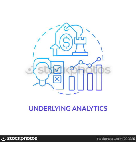 Underlying analytics blue gradient concept icon. Basic data analysis. Price testing key factor abstract idea thin line illustration. Isolated outline drawing. Myriad Pro-Bold font used. Underlying analytics blue gradient concept icon