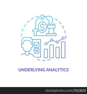 Underlying analytics blue gradient concept icon. Basic data analysis. Price testing key factor abstract idea thin line illustration. Isolated outline drawing. Myriad Pro-Bold font used. Underlying analytics blue gradient concept icon