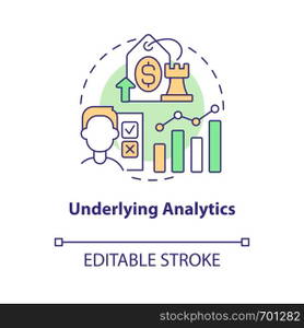 Underlying analytics concept icon. Basic data analysis. Price testing key factor abstract idea thin line illustration. Isolated outline drawing. Editable stroke. Arial, Myriad Pro-Bold fonts used. Underlying analytics concept icon