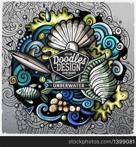 Undersea life cartoon vector doodle illustration. Colorful detailed design with lot of objects and symbols. All elements separate. Undersea life cartoon vector doodle illustration