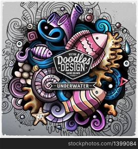 Undersea life cartoon vector doodle illustration. Colorful detailed design with lot of objects and symbols. All elements separate. Undersea life cartoon vector doodle illustration