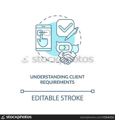 Understanding client requirements concept icon. App developer skills. Creating exactly what client wants idea thin line illustration. Vector isolated outline RGB color drawing. Editable stroke. Understanding client requirements concept icon